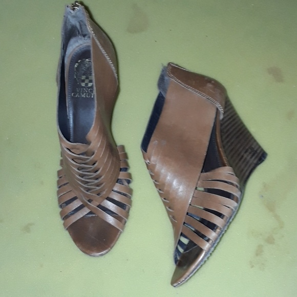 Vince Camuto Shoes - Vince Camuto Brown Leather Strappy Wedge. Sz 8.5